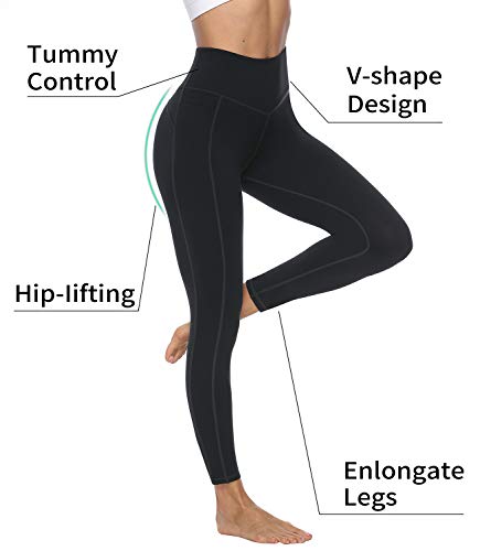 VOEONS Yoga Pants for Women High Waisted Tummy Control Spandex Exercise Running Athletic Leggings with Pockets Womens Workout Pants Black - Thumbnail 4