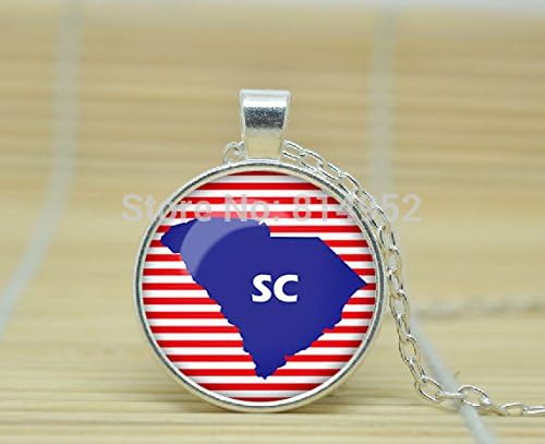 VintaStore Art Glass Necklace South Carolina Map Necklace South Carolina Map Pendant Jewelry Us States Maps A1609