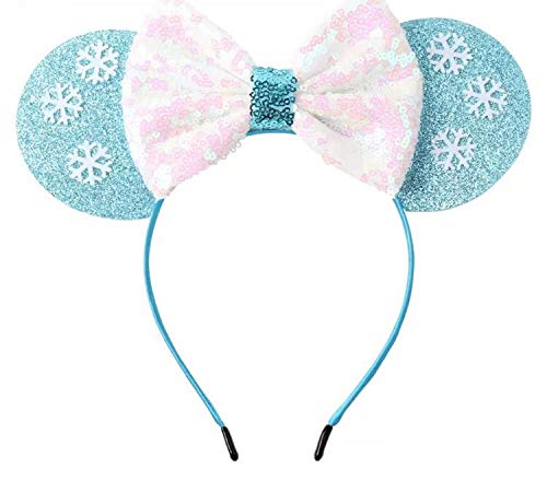 CLGIFT Frozen Inspired Minnie Mouse Ears Headband,Pick your princess, Elsa Minnie Ears, Snowflake Ears, Anna Ears,holiday minnie ears (ELSA)