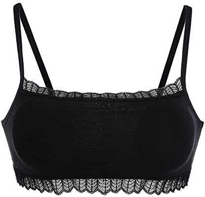 FeelingAngel Women's Stretch Lace-Trimmed Cami Crop Top (one size, Black)