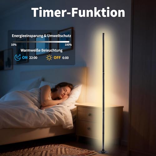 Aogled RGB Floor Lamp Dimmable 120 cm with App and Remote Control | 16 million colours, music sync, removable corner lamp, DIY mood light