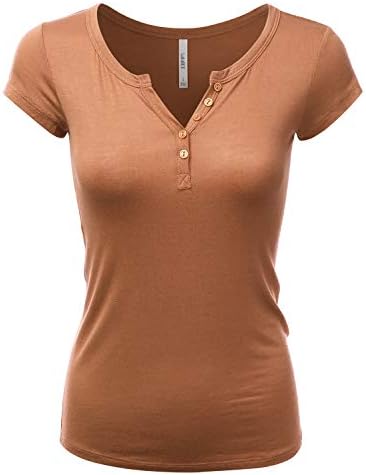 LALABEE Women's Deep V-Neck Short Sleeve Basic Henley Button T-Shirt for Women