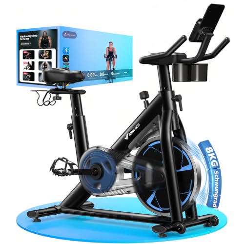 MERACH Heimtrainer Fahrrad mit Magnetischem Widerstand, Leises Hometrainer Fahrrad mit Verbesserter Stoßdämpfender Luftkissensattel, Eigener App, Stab