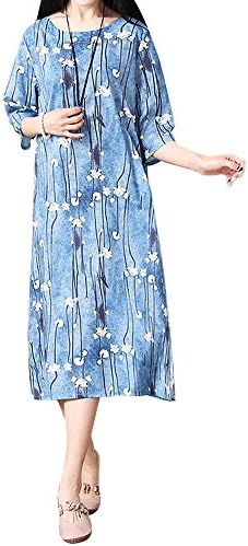 Hole Tide Women's Floral Mid Sleeve Cotton Tunics Dress Blue Size US 8