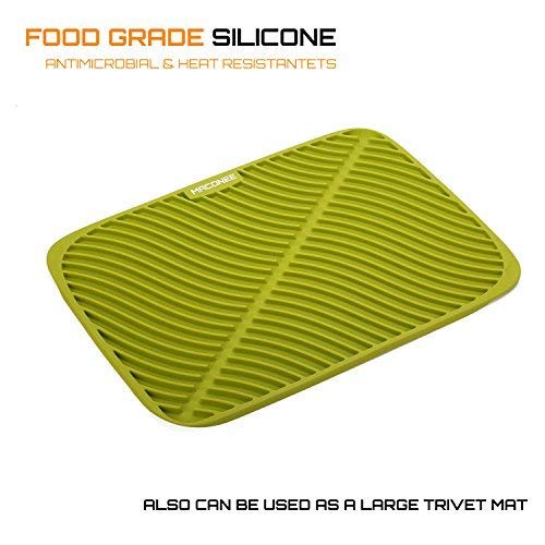 Silicone Drying Mat | MACONEE Dish Drying Mat For Kitchen, Thick Counter Mat With Deep Grooves, Dry Faster & Easy Letting The Water Out, Extra Thickness, Green - Thumbnail 2