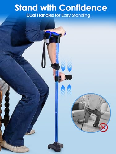 WHLICKS Walking Stick, Folding Walking Sticks for Women and Men with Second Handle for Assisted Standing, Telescopic, Collapsiblead, Adjustable Walking Sticks for Ladies Seniors Adults
