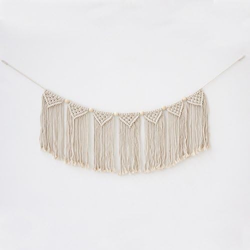 Macrame Wall Hanging Fringe Garland Banner - BOHO Shabby Chic Bohemian Wall Decor - Apartment Dorm Living Room Bedroom Baby Nursery Art - Wedding Party Backdrop Decoration,7 "flags",Total 15.7"W x66"L