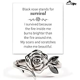 Strong As F*ck Black Rose Self-Love Ring, Burned And Survived Self Love Ring, Dainty Blooming From Darkness Black Rose Rings, Inspirational Jewelry Gifts For Women