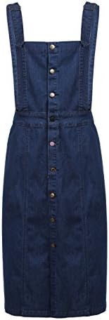 NONOSIZE Women's Overall Loose Suspender Skirt Strap Casual Long Bib Denim Dress with Pockets and Button Down
