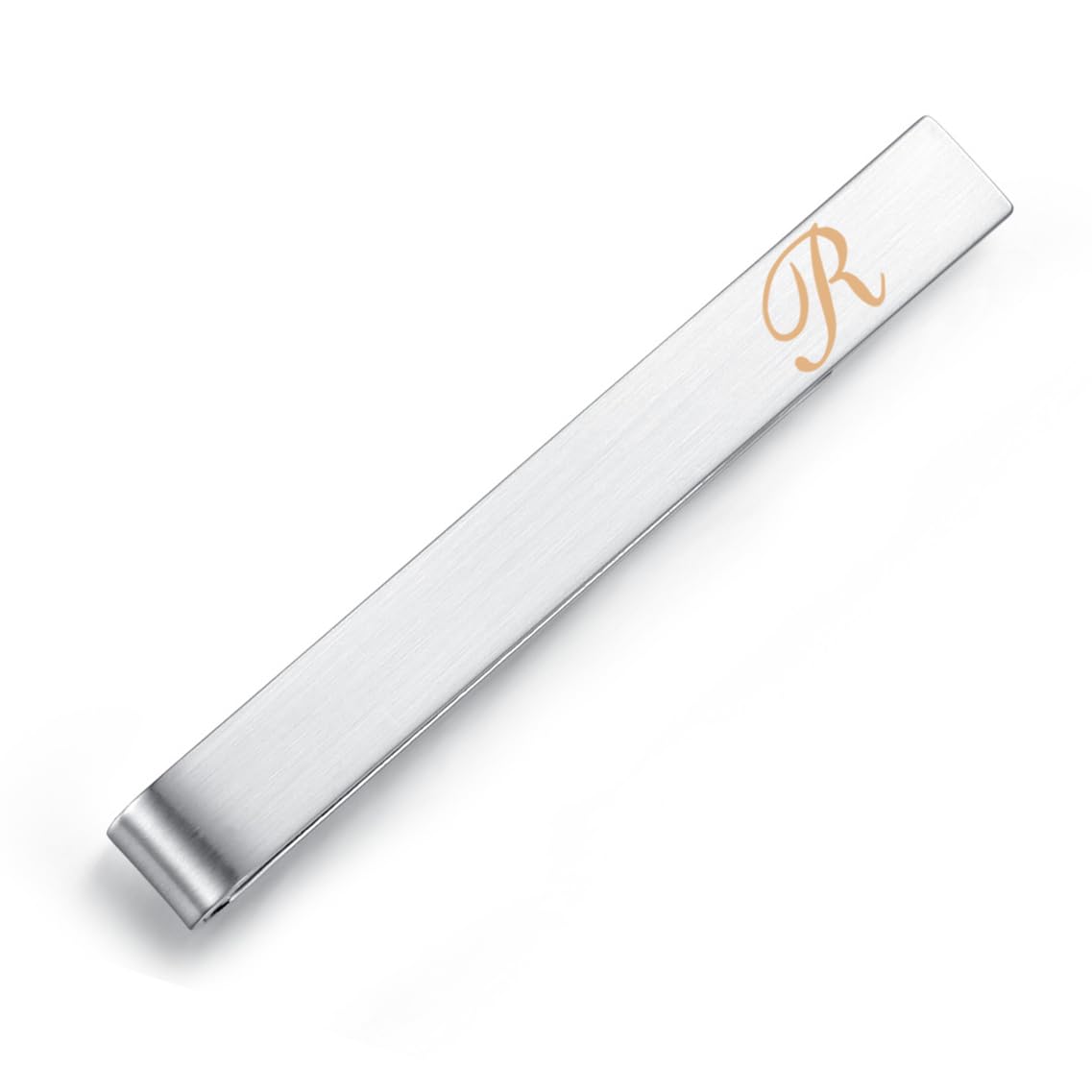 HONEY BEAR Mens Initial Alphabet Letter Tie Clip Bar - Normal Size for Business Wedding Gift,5.4cm,Brushed Silver A - Z (R)