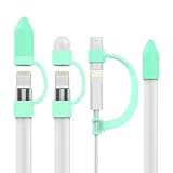 MoKo Pencil Cap Holder for Apple Pencil Cap, [3-Piece] Premium Soft Silicone Elastic Apple Pencil Cap Holder + Lightning Cable Adapter + Nib Cover for Apple iPad Pro Pencil, GREEN (Glow in Dark)