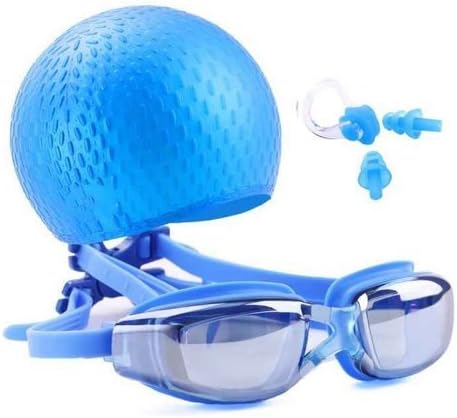 Swimming cap Silicon Waterproof piscina Men and women Swimming goggles myopia earplug arena glasses Swim hat natacion (blue)