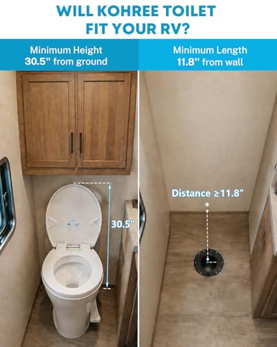 Kohree RV Toilet, 18.5” Residential Height, Soft Close Seat & Cover, Deeper Bowl & Longer Seat, Efficient Gravity Flush System, Foot Pedal Operation, Universal Fit for RV Motorhomes Campers, White