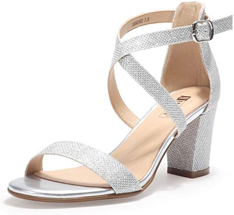 silver strappy block heels