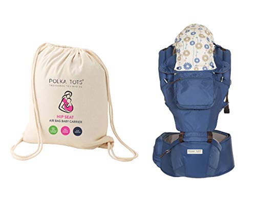 Polka Tots Ergonomic Baby Hip Seat / 6 in 1 Baby Carrier with Airbag Seat and Adjustable Waist and Excellent Lumber Support, Highly Suitable for C Section Mothers (Blue)