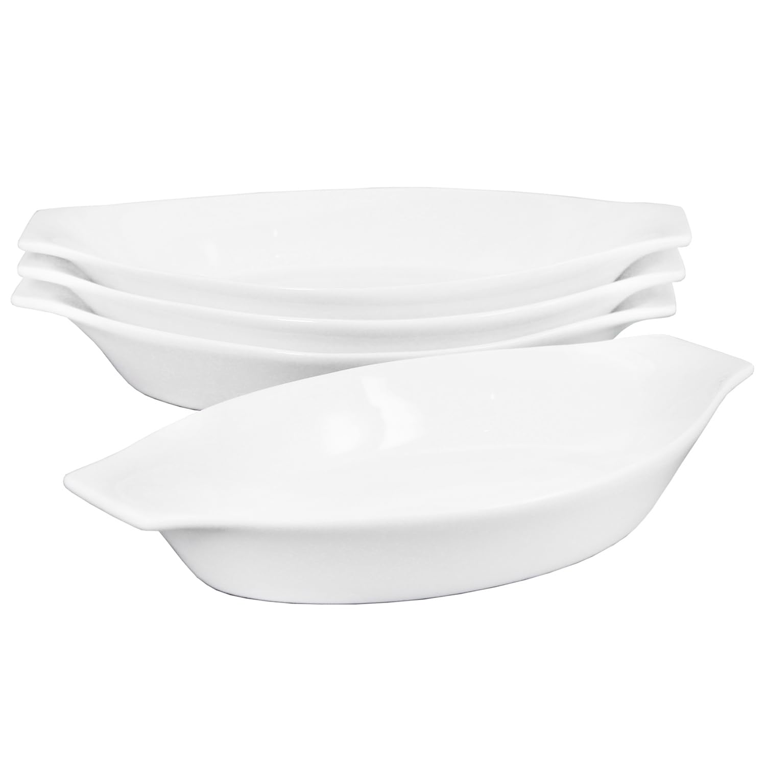 jinsongdafa Mini Ceramic Oval Au Gratin Dishes 200ML, Set of 4 Banana Split Boats, Oven Microwave Safe, for 1 person servings, Bakeware with Two Handle for Restaurant Kitchen and Home, 21 x 11.6 CM