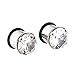 Longbeauty 2Pcs Single Flare Stainless Steel White Zircon Set Clear CZ Tunnel Expander Plugs Stretcher With O-Ring (#Clear-4mm(6g))