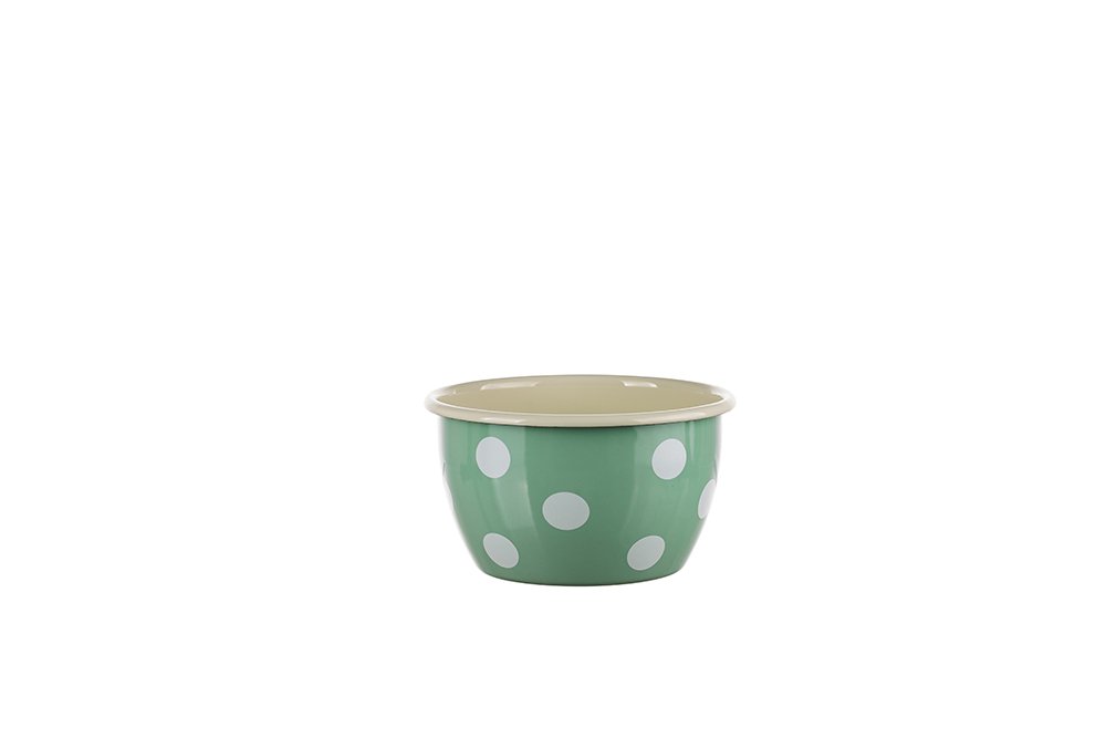 Bowl made from enamelled in mint Green with White Polka Dot by mouths Diameter 14 CM