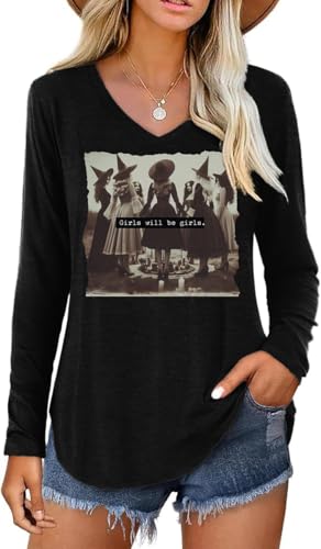Long Sleeve V Neck Fall T-Shirt for Women Family Halloween… at Amazon