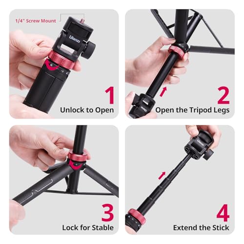 ULANZI Select 59in Selfie Tripod for Camera - MT-71 Invisible Long Extendable Selfie Vlog Handle Portable Lightweight Tripod Stand 7 Sections for Action Cameras