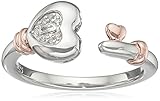 Sterling Silver with Pink Gold Plating Diamond Heart Ring, Size 7