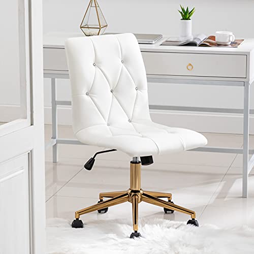Duhome Modern Home Office Chair，Cute White Desk Chair with Gold Base