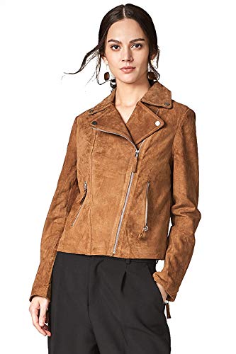 Escalier Women's Genuine Leather Jacket Suede Moto Biker Coat Coffee L