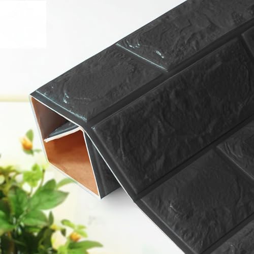 Kit Placas Adesiva Tijolinho 3D Revestimento Autocolante Decoração Quarto Sala Banheiro Impermeável (Kit 20 Placas Adesivas Tijolo Preto, 70x38,5)
