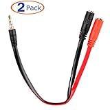 Conwork Headset Jack Adapter Splitter for iPhone 6/5/4s, iPad, Split 4-Pole 3.5mm Stereo into Separate Headphone / Microphone Plugs, Male to Female, Flat Cable 15cm