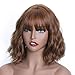 MISSQUEEN Short Wavy Bob Wigs for Women,Short Brown Auburn Bob Wig with Bangs,Pastel Curly Wavy Synthetic Cosplay Heat Resistant Wigs…