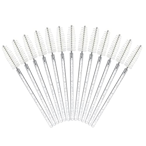 G2PLUS 300PCS Crystal Mascara Wands, White Eyelash Brush Applicator, Disposable Spoolies Makeup Kits for Applying Mascara, Lash Extensions and Eyebrow Brush