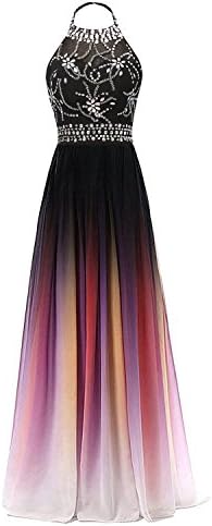 HEAR Women's Gradient Halter Long A-Line Prom Gown Ombre Chiffon Backless Party Dresses Hear160