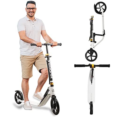 Hudora Scooter for Adults - Folding Adult Scooters Adjustable Height, Scooters for Teens 12 Years and up, Kick Scooter for Outdoor Use, Lightweight Durable All-Aluminum Frame