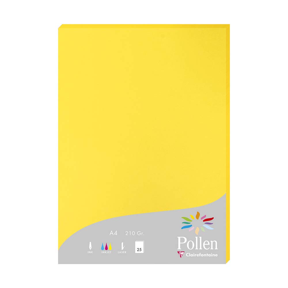 Clairefontaine 24217C Wallet of 25 Sheets Format A4 (21x29,7cm) 210gsm Intensive Yellow Invitation Correspondence Paper Pollen range Premium Smooth Paper