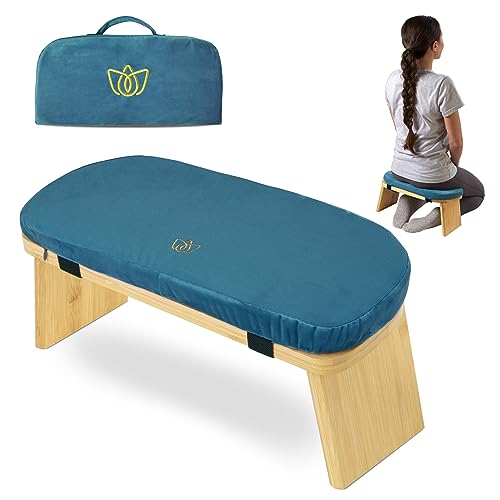Florensi Meditation Bench Bamboo, Foldable Ergonomic Meditation Stool  Sturdy Prayer Bench with Meditatio
