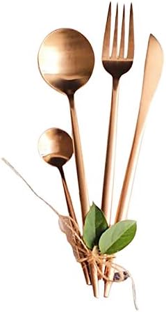 Autohome 4 Pack Dinner Tableware Dessert Spoon Flatware - Rose Golden with Pointed Handle