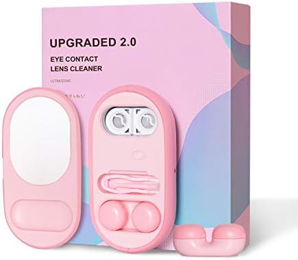 CONBOLA 5 in 1 Ultrasonic Contact Lens Cleaner,Colored Contact Lenses Case,Contacts Cleaning Machine for Daily Lens Cleaning,USB Rechargeable,Portable for Travel,Date etc.（Pink）
