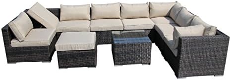 SMU Wicker Patio Furniture Sofa Sectional Set with Sun Lounger