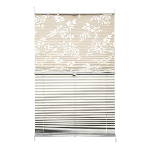 Sekey Plissee Doppelplissee Day+Night Verdunkelung ohne Bohren verspannt Lichtschutz, Klemmfix, 80x200cm Muster & Beige
