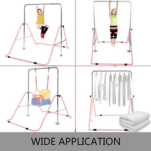 Popsport Jungle Gymnastics Expandable Junior Adjustable Height Gymnastic Bar KidsFolding Training Gym Blue Gymnastic Horizontal?Bars? Practice Bar Children and Kids(Pink)