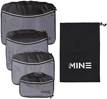5 Piece Packing Cube Set (Gray) by AllMine | Travel Organizer with 4 Cubes - XL, L, M, and S + Laundry Shoe Bag | Organize Carry-on and Luggage When Going on Backpack, Business, and Camping Trips