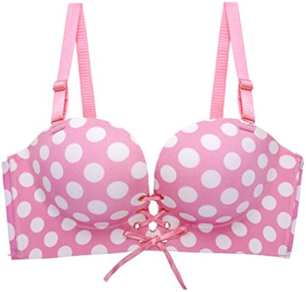 ITOPAI Wire Free Super Drawstring Push-up Smooth Adjustable Bra (36C, Pink dots)