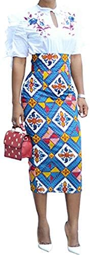 Women African Print Knee Length Midi Skirts with Pockets