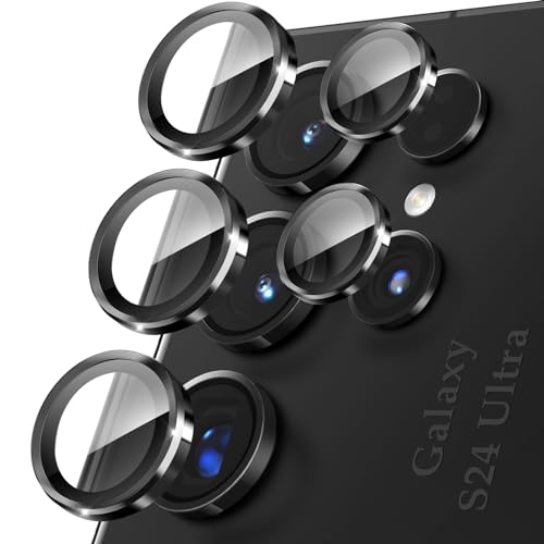 YWXTW Kameraobjektivschutz für Samsung Galaxy S24 Ultra Zubehör, [3x Schlagfestigkeit] Individueller Metallring Panzerglas Kamera Displayschutzfolie, 