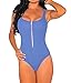 Shawhuwa Womens Sexy Ribbed Sleeveless Zipper Party Bodysuit Clubwear Small Blue