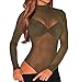 HUUSA Sexy Womens Black Mesh Unlined Mock Neck Corset Bodysuit (Medium, Green)