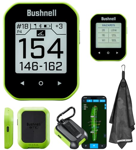 Bushnell Golf Phantom 3 Slope GPS Handlheld (Green) | 38,000+ Courses, Slope Compensation, Hazard Info, Distance Calculator, Scorekeeping, Magnet Mount, Touchscreen | Signature Series Golf Towel