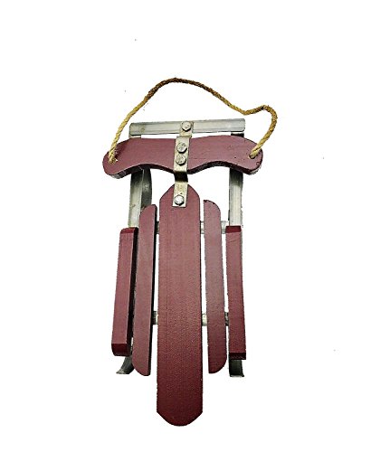 Holiday Old Fashioned Style Red Wood & Iron Sled with Natural Jute Rope Accent (Small)