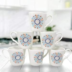UPC Bone China Ceramics Coffee Mug – Set of 6, Multicolour, 160 ml