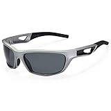 Siren Polarized Sports Sunglasses with TR90 Unbreakable Frame and Case – Black Frame Gray Lens Silver